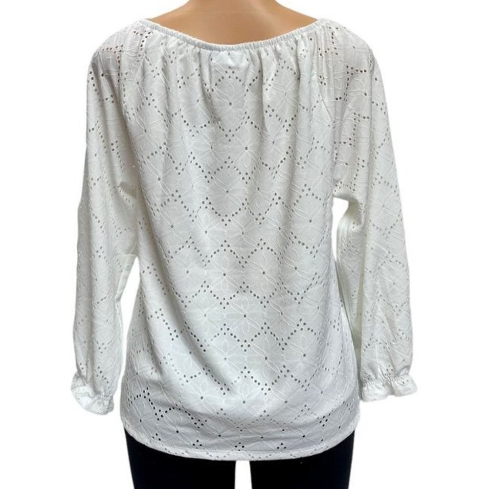 Rafaela Women's Lined Poplin Lace Top With Oval Neck, Long Sleeve New with Tags - Picture 4 of 13